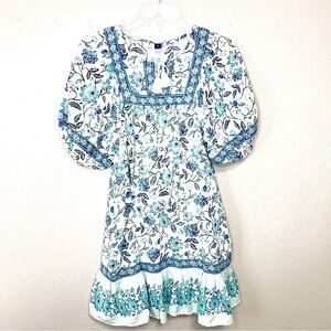 OLD NAVY Dress Puff Sleeves Womens XS Cottage Core Pockets Ruffled Blue‎ Floral
